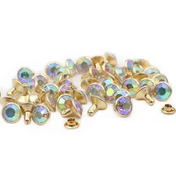 100Sets 8mm AB Crystal Rhinestone Rivets Golden Metal Base Studs For Clothing Bag Leathercraft Rivet