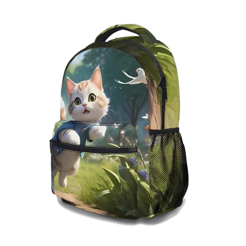 Impermeável High School Backpack, gato bonito no jardim, Laptop Travel Book Bag, Nova Moda Feminina, 17"