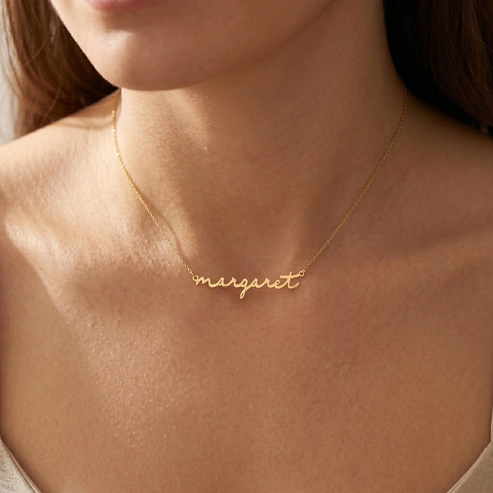 Minimalist Name Necklace Lowercase Script Pendant Custom 18K Gold Plated Chain Personalized Jewelry Girlfriend Partner Gift