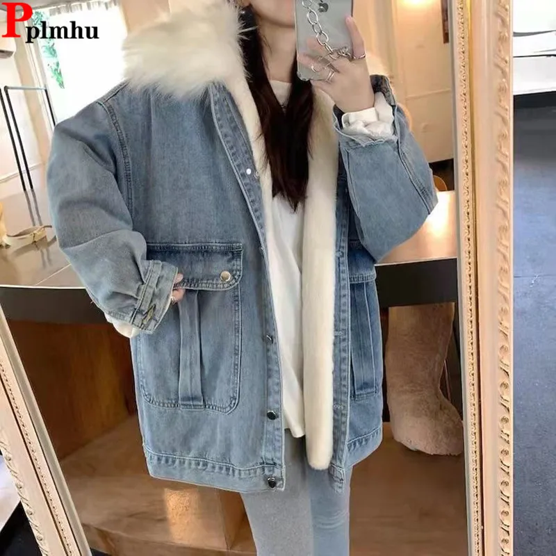 Cotton Padded Lined Denim Coats Tops Winter Warm Casual Chaqueta Loose Fashion New Casaco Korea Streetwear Vintage Women Abrigo