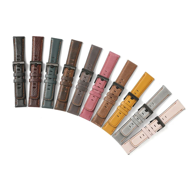 

20mm 22mm Quick Release High Quality Cowhide Leather Watch Strap Black Stainless Steel Pin Watch Buckle Watch Band Accessories