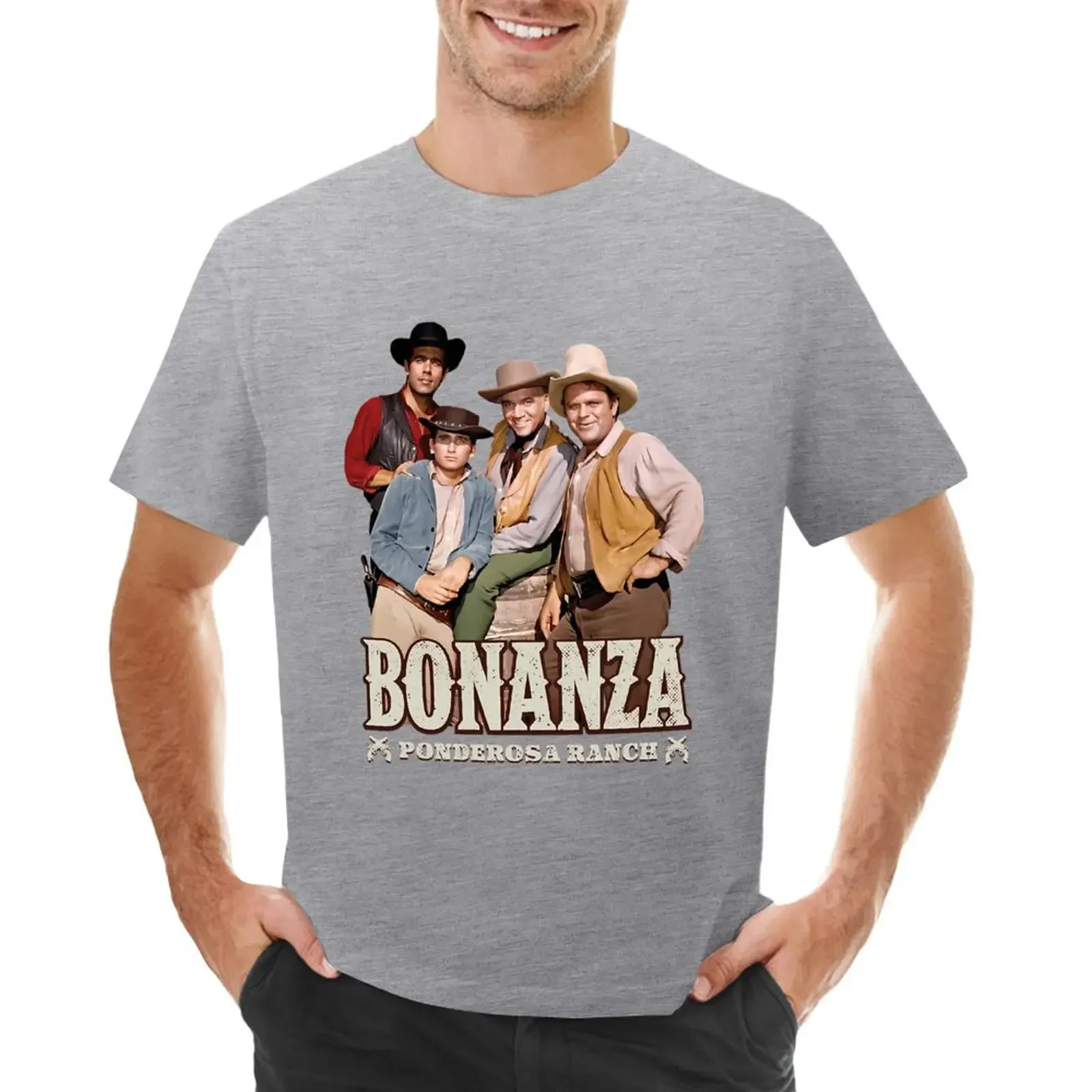 for men New fashion heavyweight vintage BONANZA / PONDEROSA RANCH graphic tees sports fans animal prinfor boys black t shirts image 4