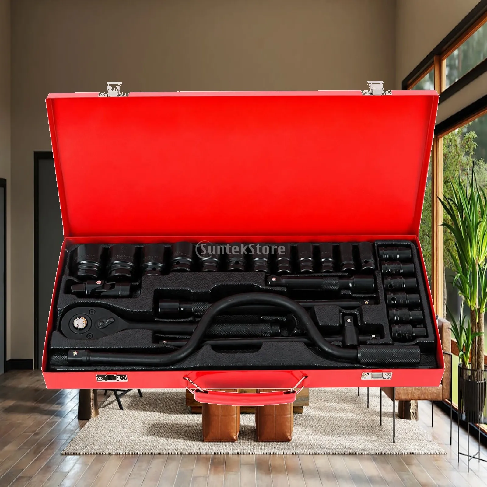 24 Pieces Socket Wrench Set Chrome Vanadium Steel Socket Set with Metal Case Heavy-Duty Professional-Grade for DIYers