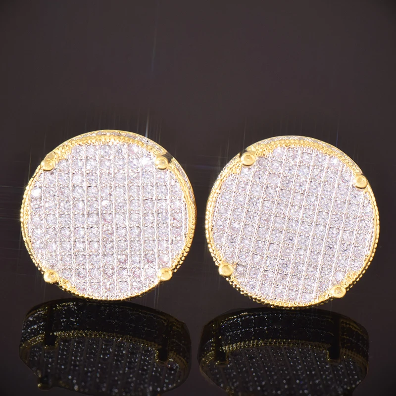 

Hip Hop 3A+ Cubic Zirconia Bling Ice Out Round Stud Earring Male CZ Earrings for Men Rapper Jewelry Gold Silver Color