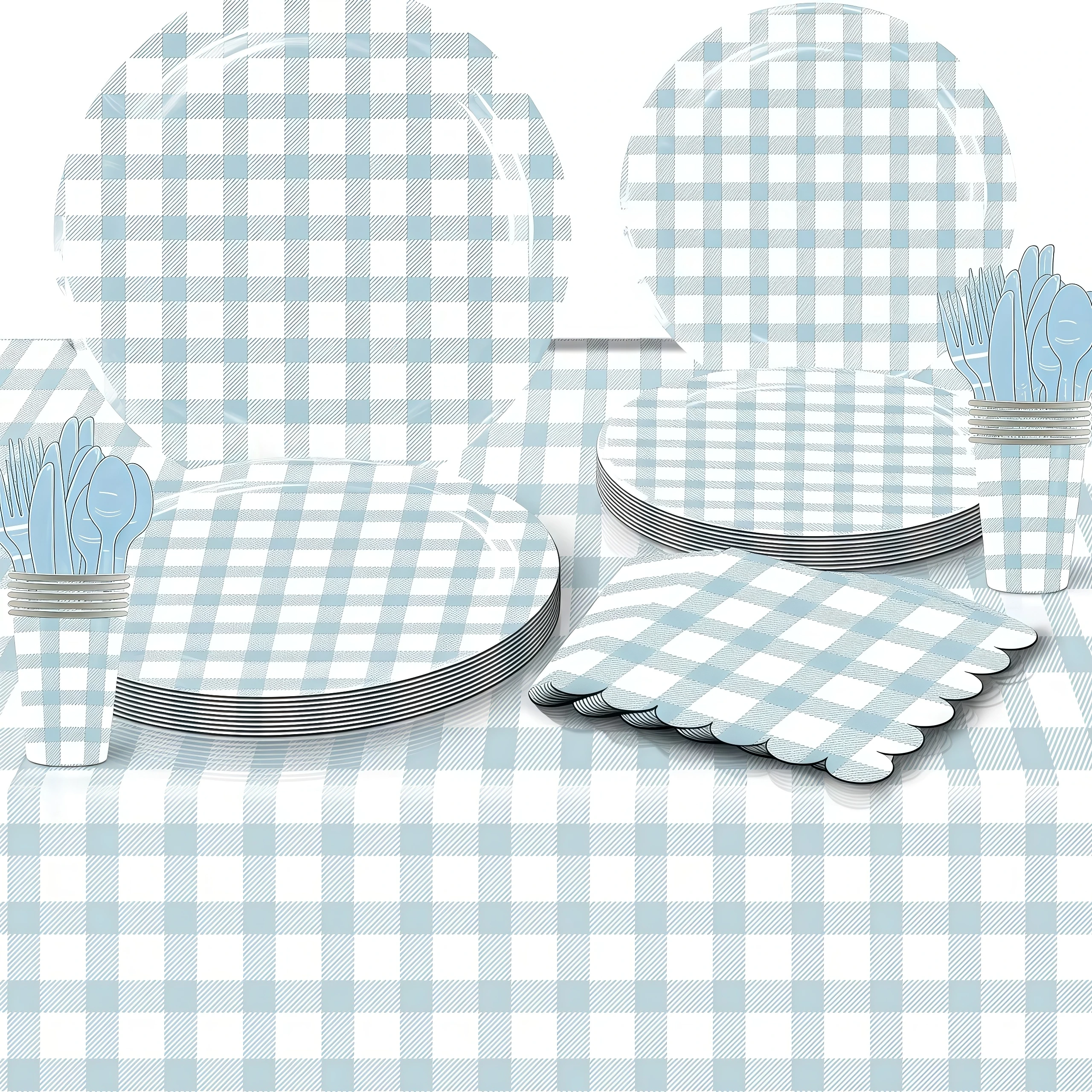 Blaues Gitter-Motiv Geburtstagsdekoration Party Papierservietten Becher Teller Tischdecke für Mädchen Gastgeschenke Babyparty Zubehör Geschenk – Detail 2