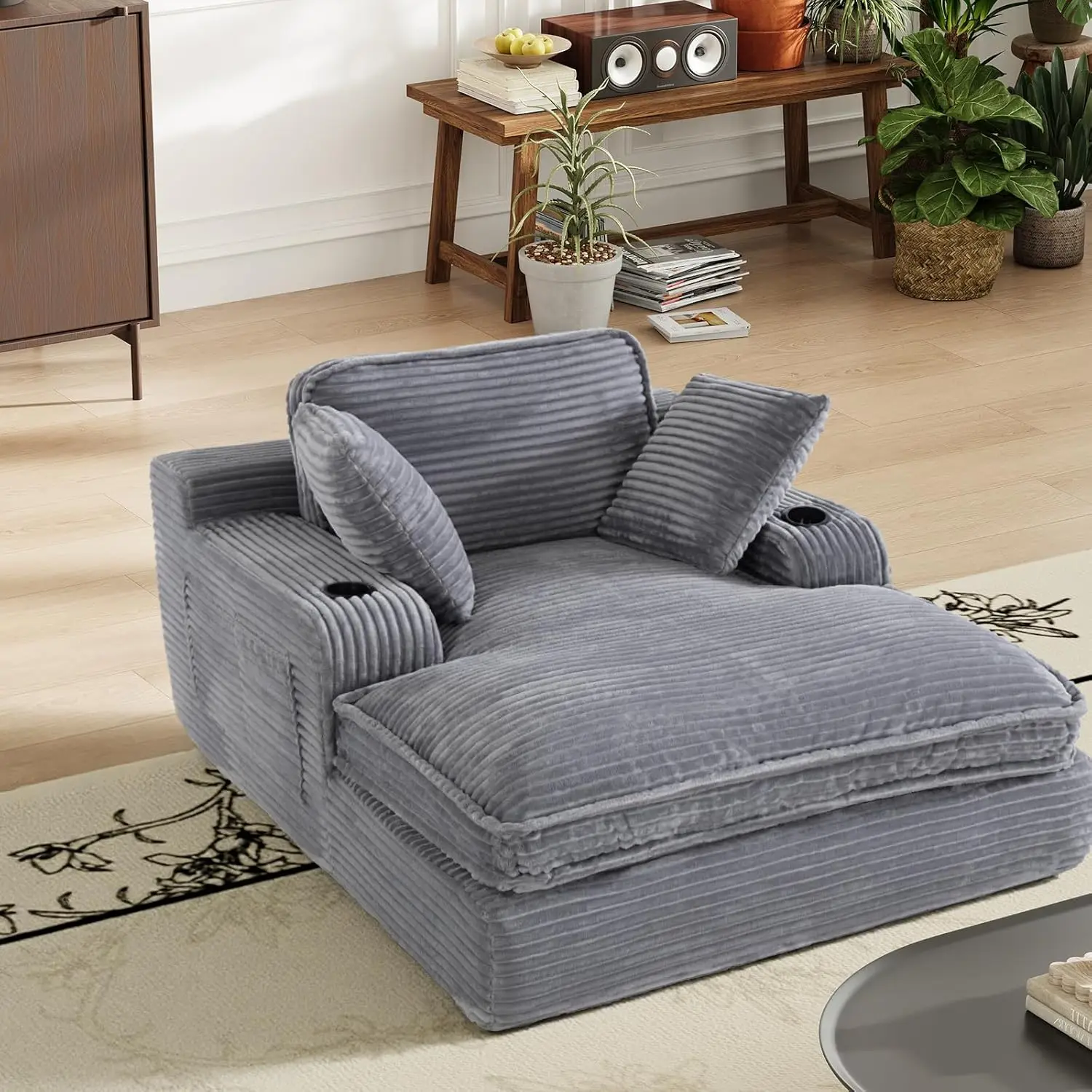 

67' Indoor Lounge Chair, Cozy Oversized Sofa with Cup Holders & Throw Pillows, Grey Cloud Couch for Living Room or Apartment