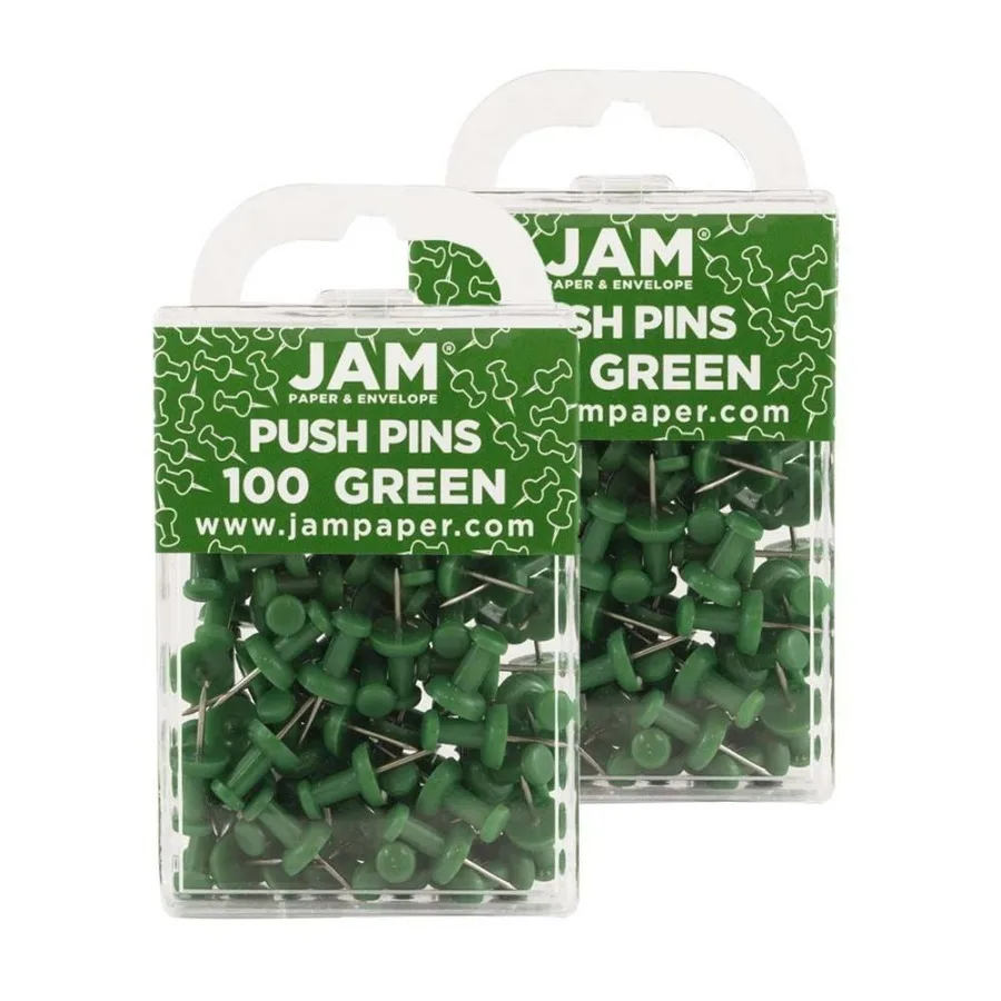 Green Push Pins for Office and Home Organization 2 Packs of 100 Strong and Reliable Pins Ideal for Bulletin Boards Note Display
