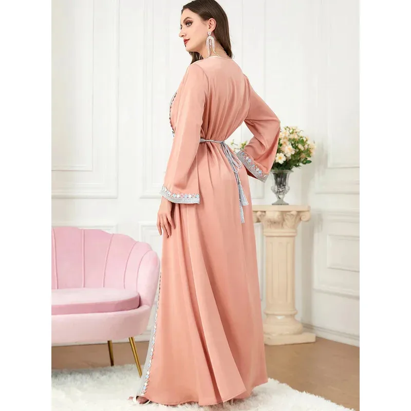 رمضان تركيا فستان عباية إسلامية للنساء المغرب قفطان 2 قطعة مجموعة فساتين الحفلات دبي بحزام vestdios 2023 رداء العيد