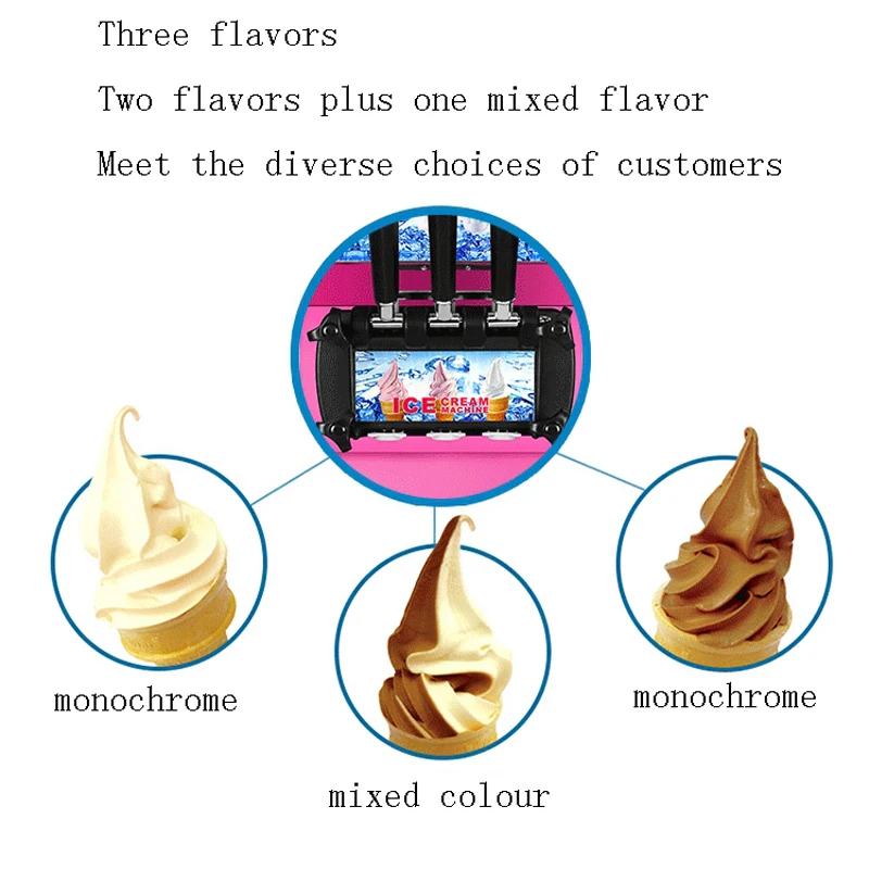 ماكينة آيس كريم كهربائية بثلاث نكهات ماكينة آيس كريم ناعم القوام ماكينة آيس كريم تجارية احترافية لسطح المكتب 220 فولت