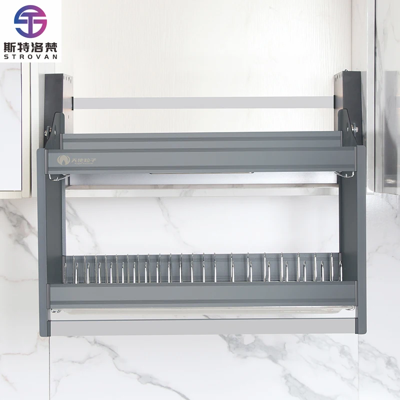 Stainless Steel Aluminum Storage Automated Lifting Basket Kitchen Cabinet Wall Mount Hanging Automated Basket