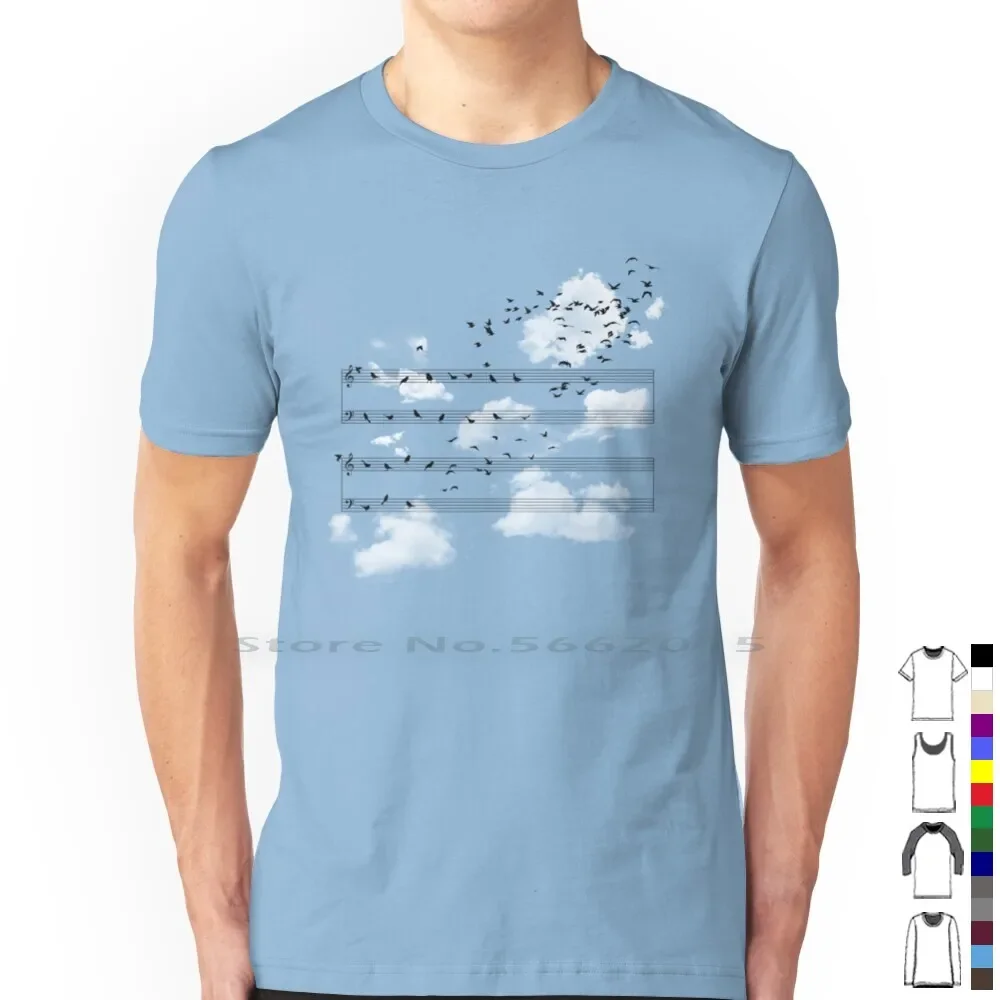 The Musical Notes T Shirt 100% Cotton Flying Free Hummingbird Key Melodie Melody Musical Notes Orchestra Sheet Music Sky Song