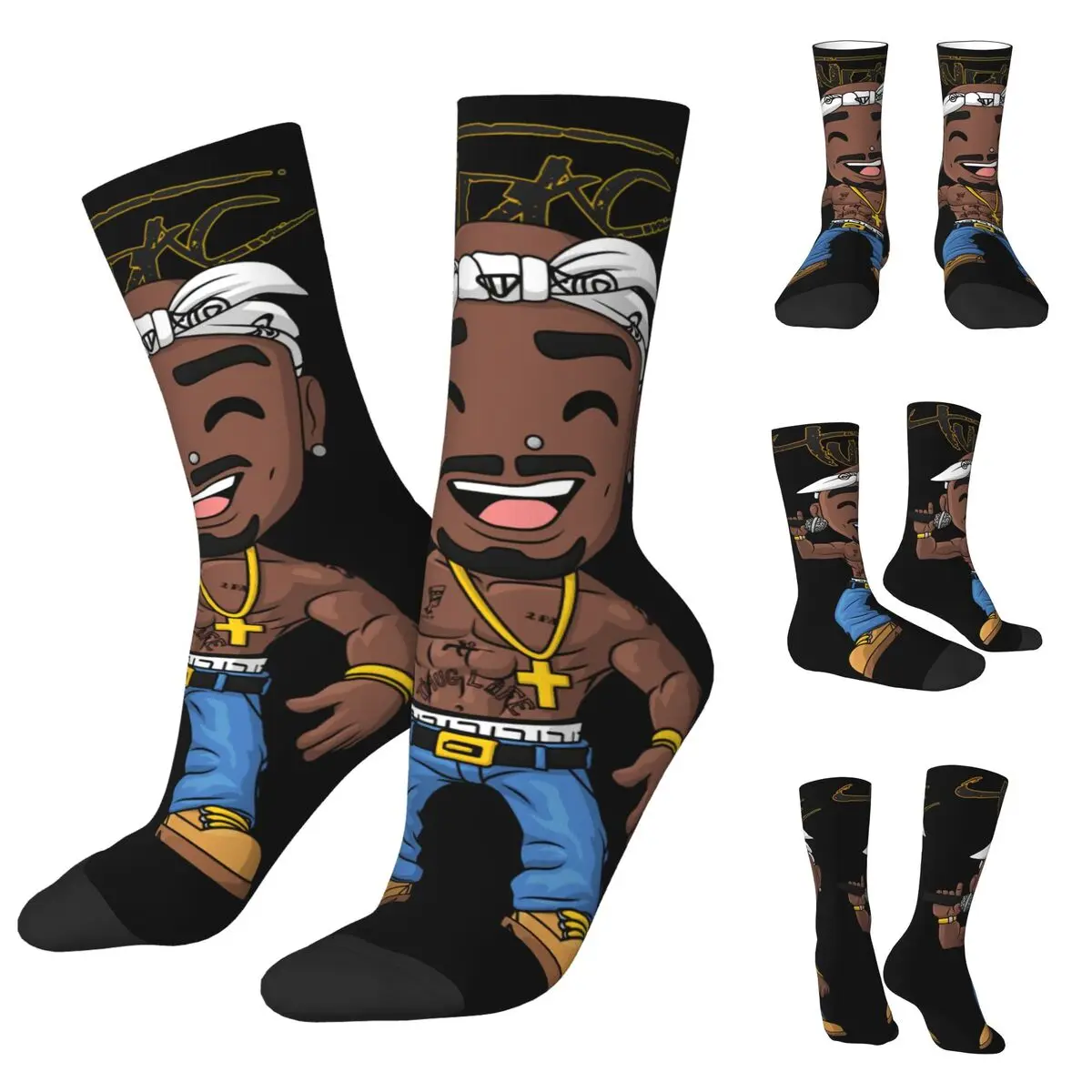 Chaussettes Tupac imprimées pour hommes et femmes, jolies, applicables tout au long de l'année, cadeau spanGift