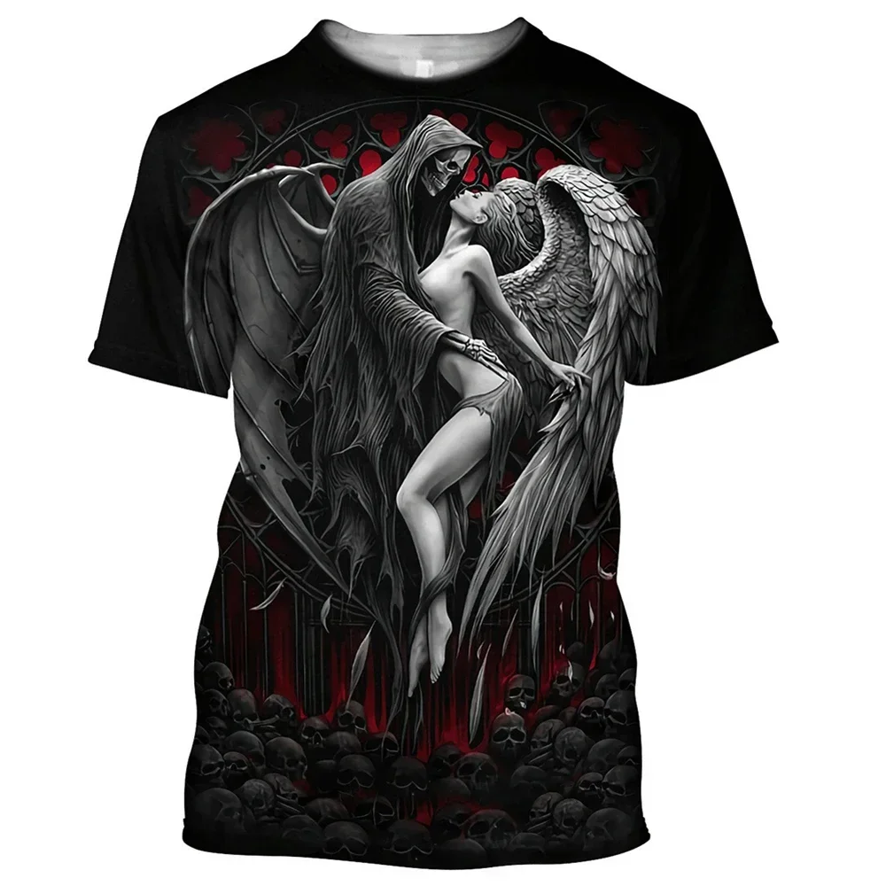 

Reaper Skull Angel And Demon 3D Printed All Over Men's T-shirts Summer Fashion Harajuku Short Sleeve Shirts Unisex Tops Tee