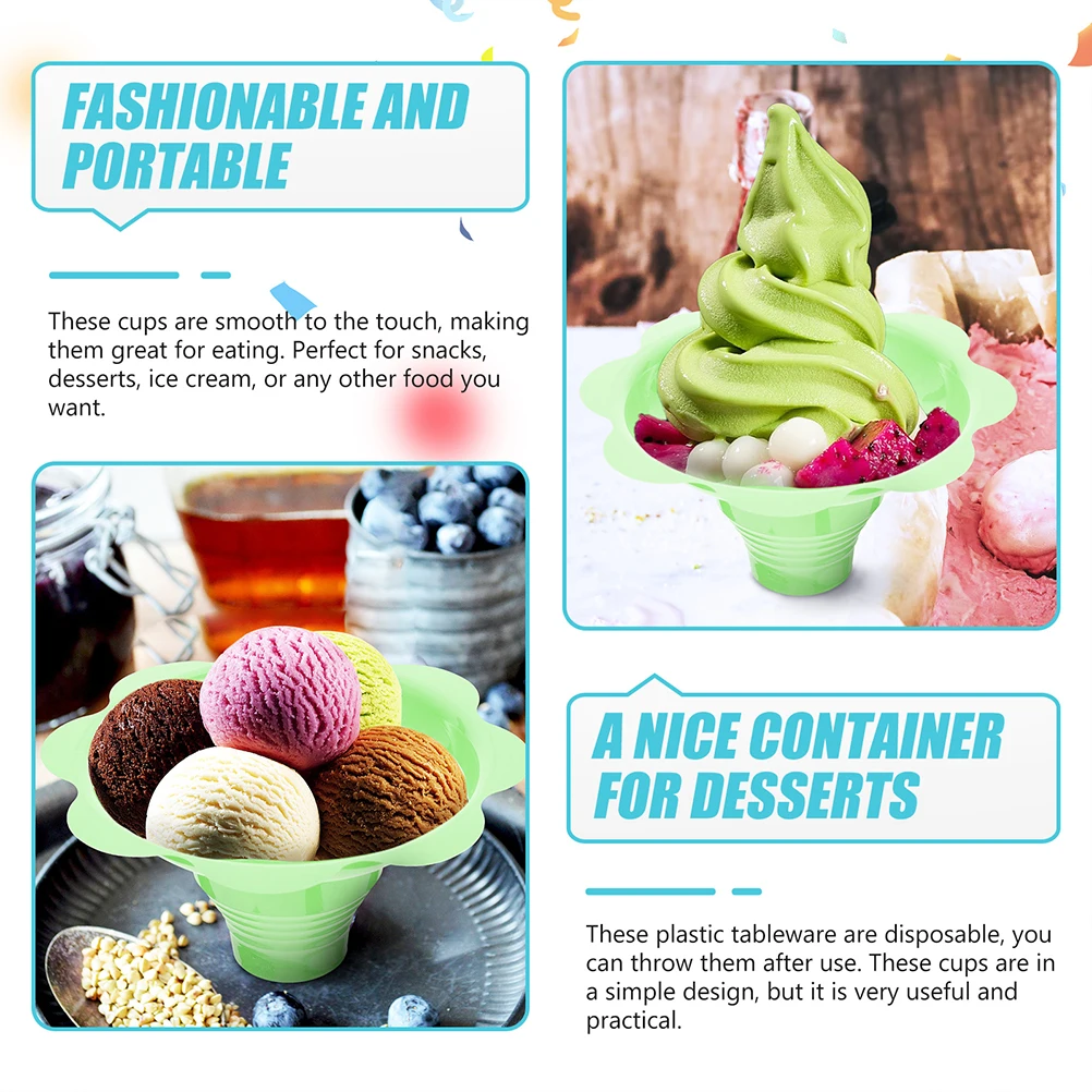 

20pcs Ice Cream Cone Disposable Dessert Cups Smoothie Holders Premium Pet Material Party Wedding Decoration