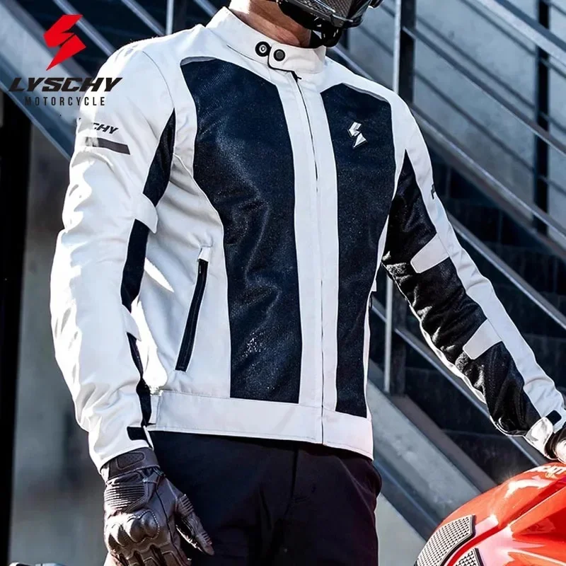 CE Level 2 Armor LYSCHY Unisex Mesh Motorbike Jacket Summer High Ventilation Reflective Strips Anti-Impact Motocross Riding Coat