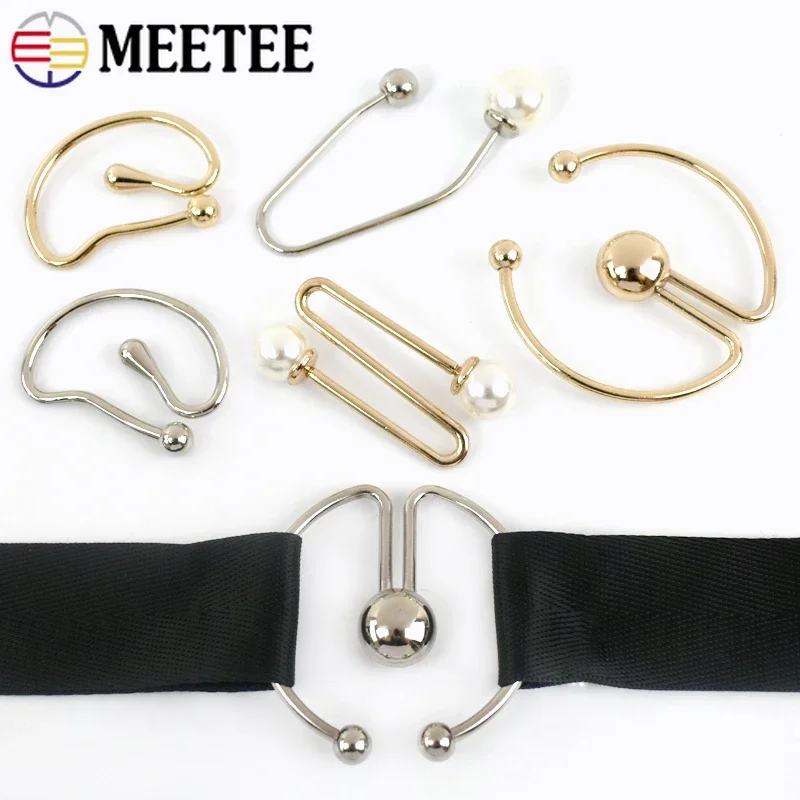 

Meetee 2/5/10Pcs Metal U-shaped Detachable Irregular Spiral Button Dress Shirt Double-headed Decorative Clasp Hook Accessory