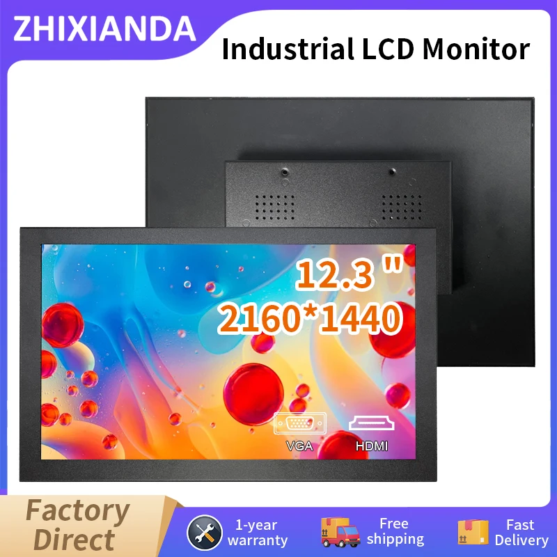 

Zhixianda 12,3 дюймов 2160*1440 металлическая стандартная камера видеонаблюдения монитор HD настольный компьютер ЖК-экран широкоформатный стенд дисплей с VGA HDMI
