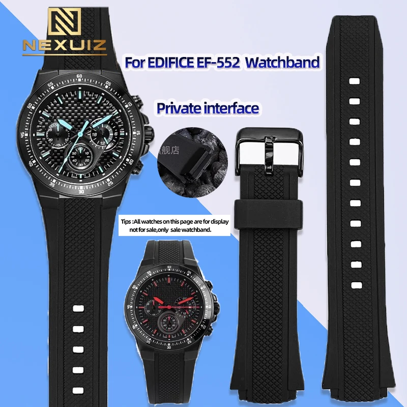 20MM Black High Quality Rubber Watch Strap For Casio EDIFICE EF-552 Watchband Dedicated Convex Interface With Men's Watch Belt