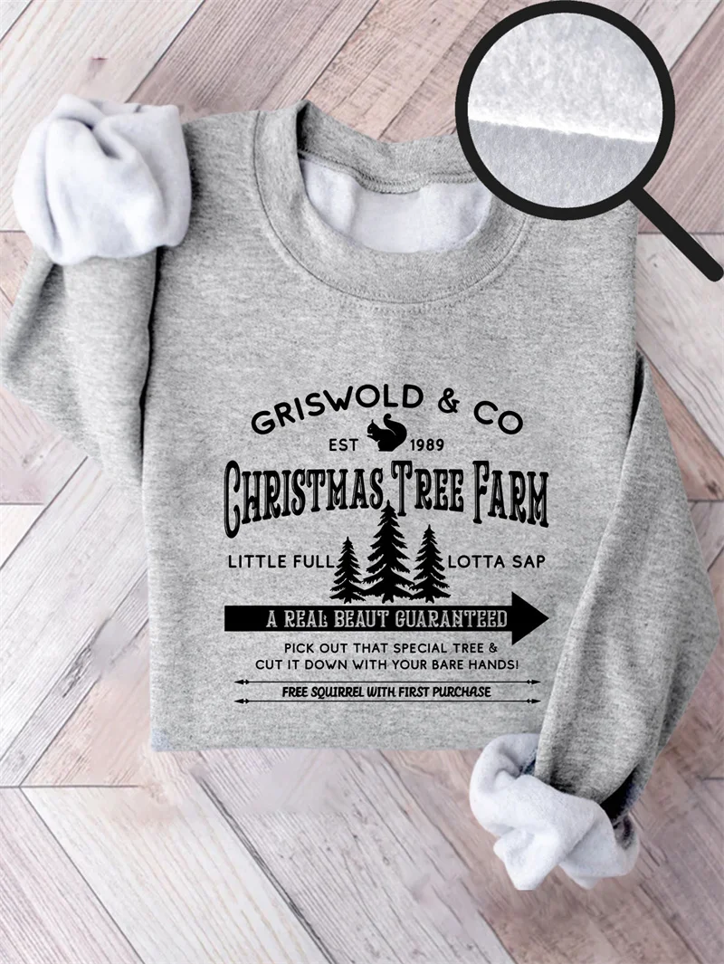 Winter warm cotton women's griswold co est 1989 letter printed fleece casual vintage round neck long sleeve hoodie