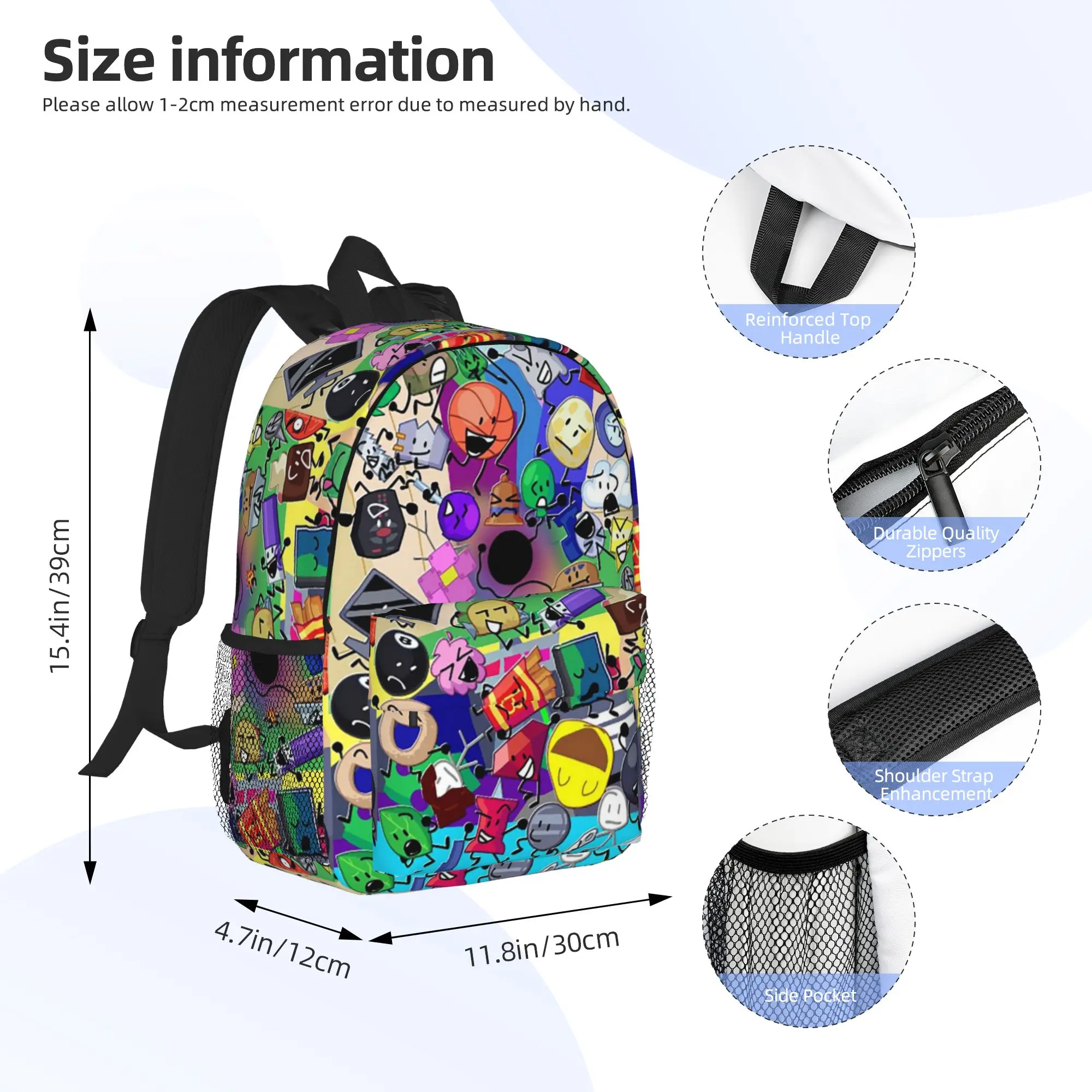 BFDI All Characters  Backpack Hot Sale Daypack Large Capacity Boys Girls BookBag Shoulder Bags for Men Women School Bag
