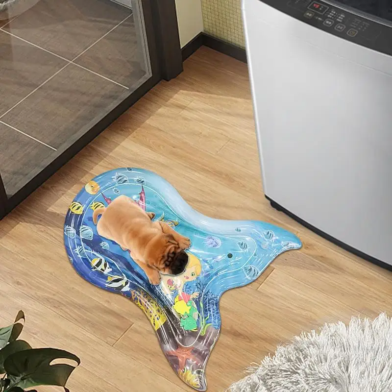 Alfombra de juguete sensorial de agua, juguete interactivo para gatos, almohadilla de agua, juguetes sensoriales, centro de juegos de actividades con forma de cola de pez para niños y niñas tempranas