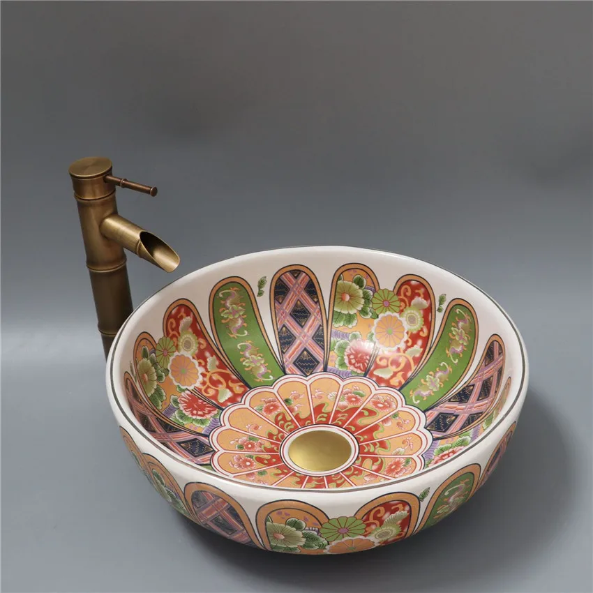

Retro Art Countertop Basin, Ceramic Balcony, Bathroom Washbasin, Oval Shaped Household Washbasin, Countertop Basin