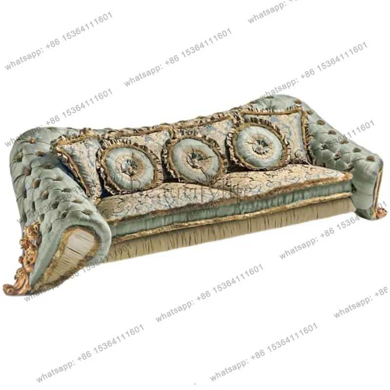 Europäisches Mahagoni-Sofa mit Schnitzereien für das Wohnzimmer, französische Luxus-Stoffkombination, Villenmöbel