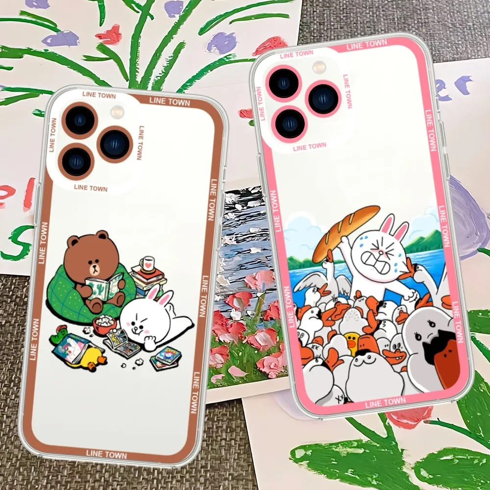 Lines Cartoon Friend T-Town B-Browns Phone Case For iPhone 13 14 15 Mini 11 12 Pro Max Transparent Shell