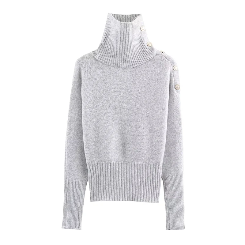 

Женские повседневные водолазки с пуговицами и длинными рукавами, вязаные пуловеры, весна-осень 2026, однотонные свитера
