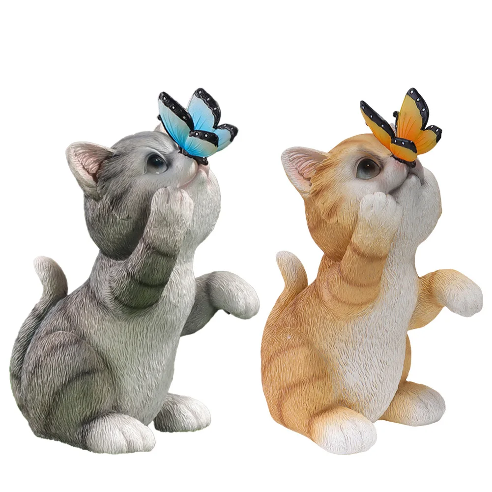 

Solar Cat Butterfly Statue Cute Small Animal Decoration Outdoor Garden Ornament Decor Accessories Solar Butterfly Light Figurine