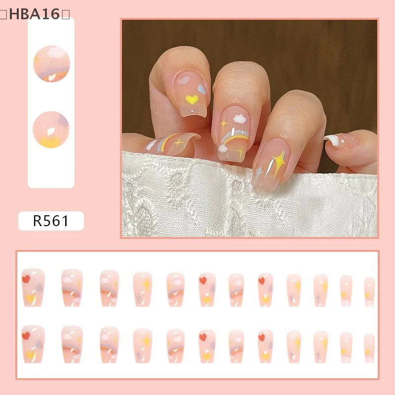 [(HBA16」 24 قطعة من رقعة الأظافر الصناعية اللطيفة، اضغط صناعي على ارتداء الأظافر الزائفة، أظافر صناعية قابلة للفصل، غطاء كامل للأظافر