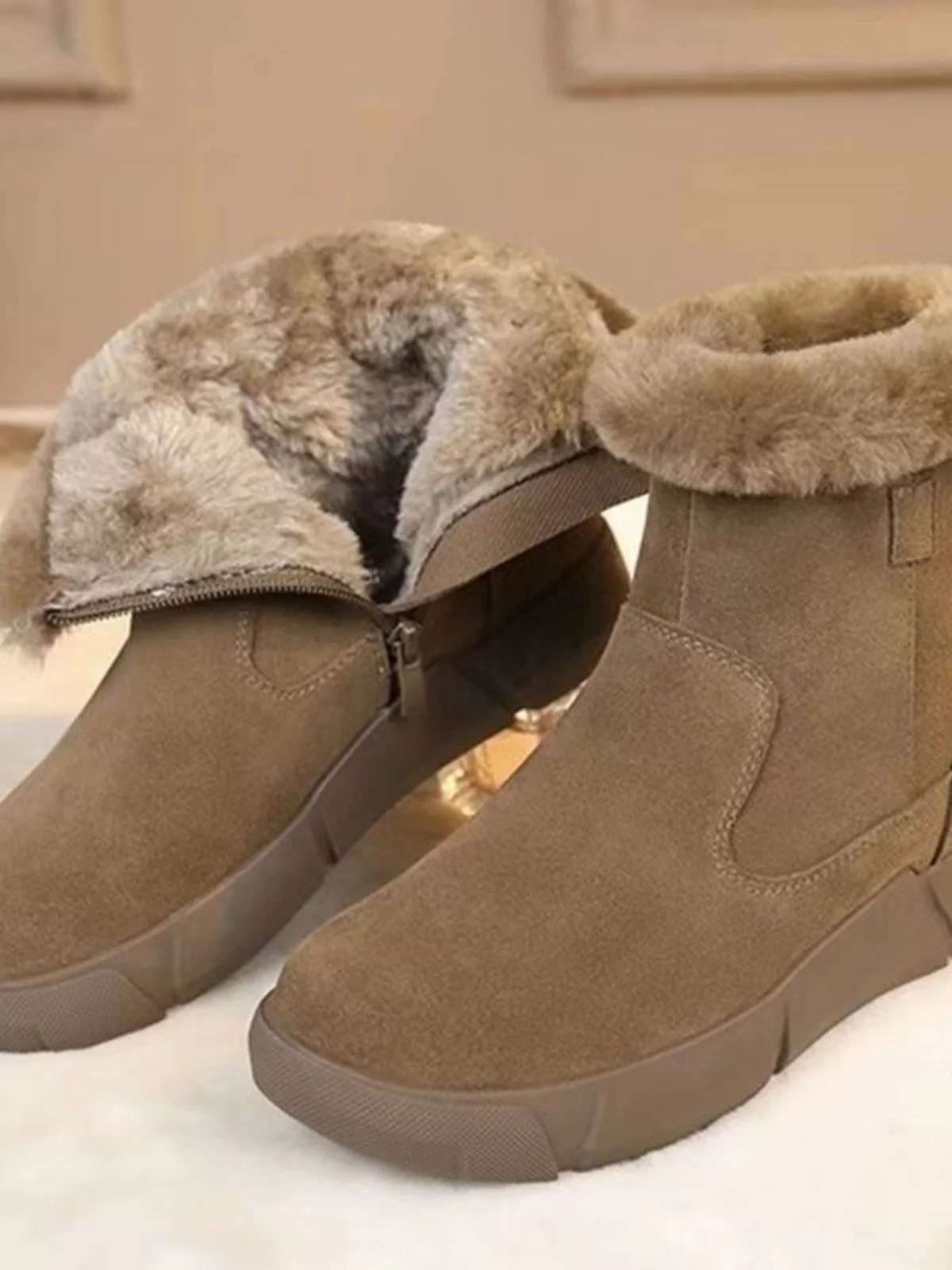 Botas de nieve de invierno para mujer, cálidas, antifrío, con forro de piel sintética inteado, estilo casual, de media pant...