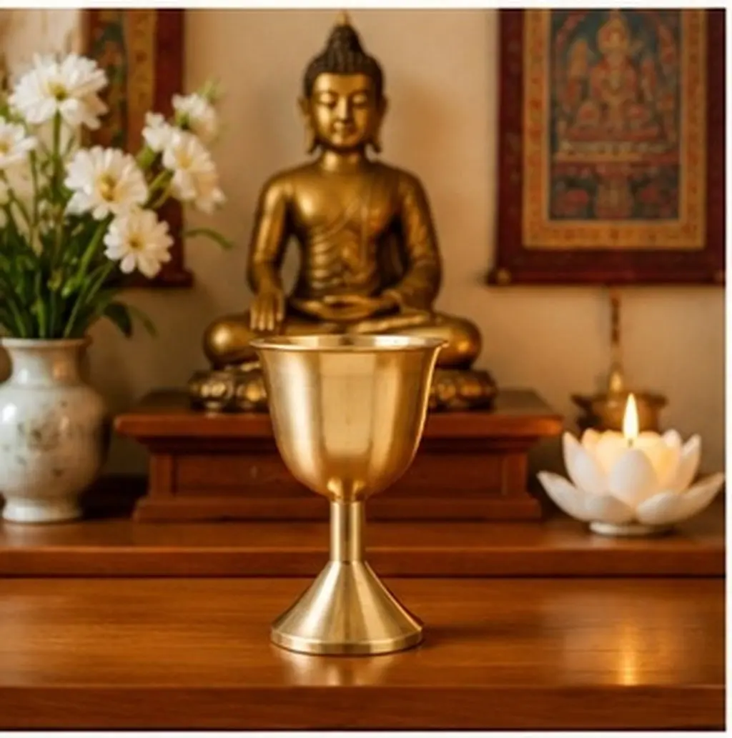 Brass Offering Cup Smooth Polished Metal Goblet for Water Offering Buddhist Worship Temple Home Multi-Functional Wear-Resistant