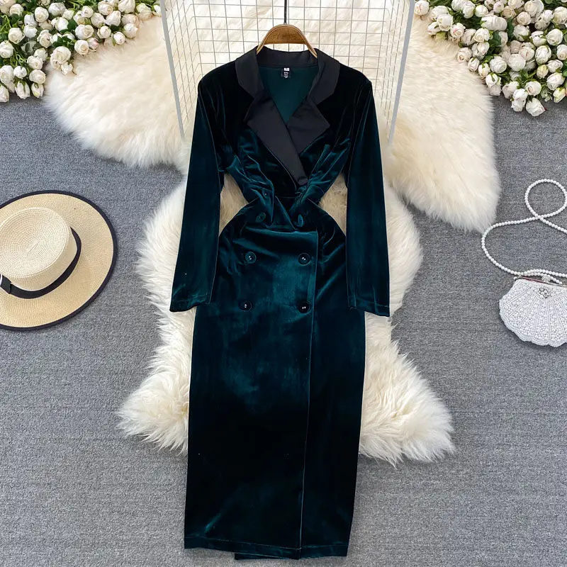 OL High-End Ladies Temperament Slim Suit Collar Color Matching abiti in velluto elegante giacca Vintage doppiopetto H016