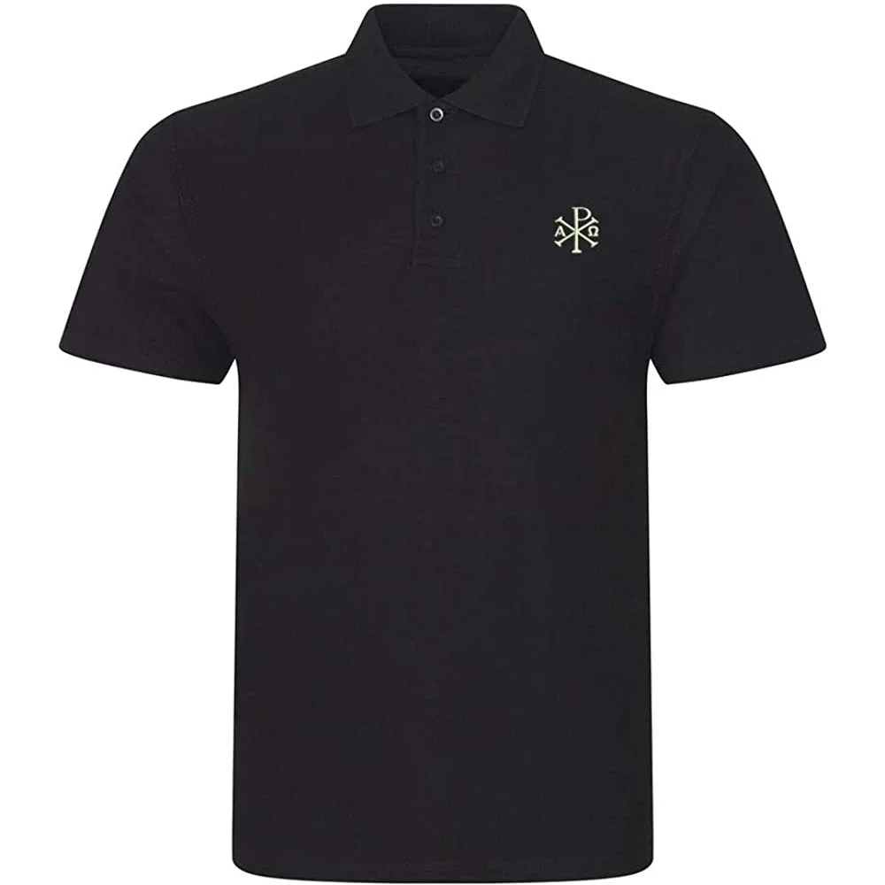 Lyprerazy Men's Polo Shirt Cross CHI-RHO Jesus Christ Embroidered Short Sleeve Polo-Shirt Embroidery Casual Golf Shirt