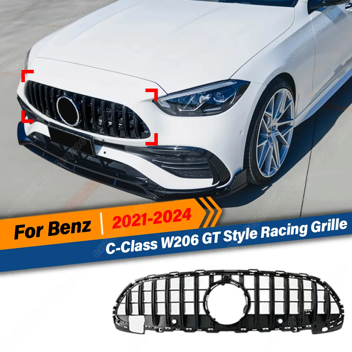

For Mercedes Benz C-Class W206 C200 C220 C300 2021 2022 2023 2024 GT Style Front Bumper Racing Radiator Grills Air Intake Grille