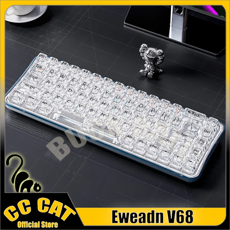 

Eweadn V68 Mechanical Gaming Keyboard 3Mode Wirelss Bluetooth Keyboards transparent Rgb Backlight Esports Gamer Keyboards Office