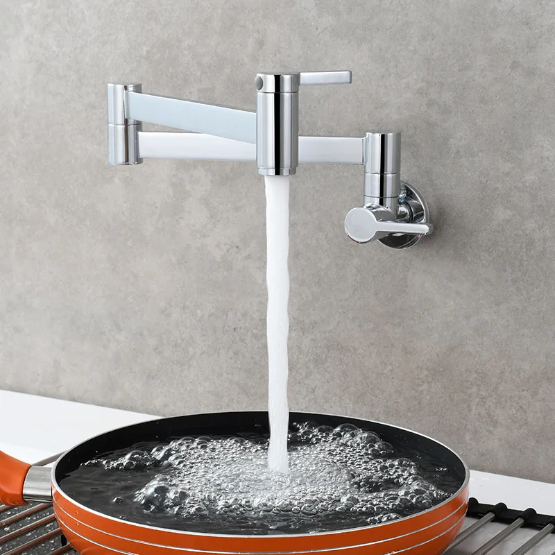 Copper Square Double Switch Basin Faucet Wall-Mounted Foldable Single Cold Faucet for Kitchen Mop Pool Extended Tap