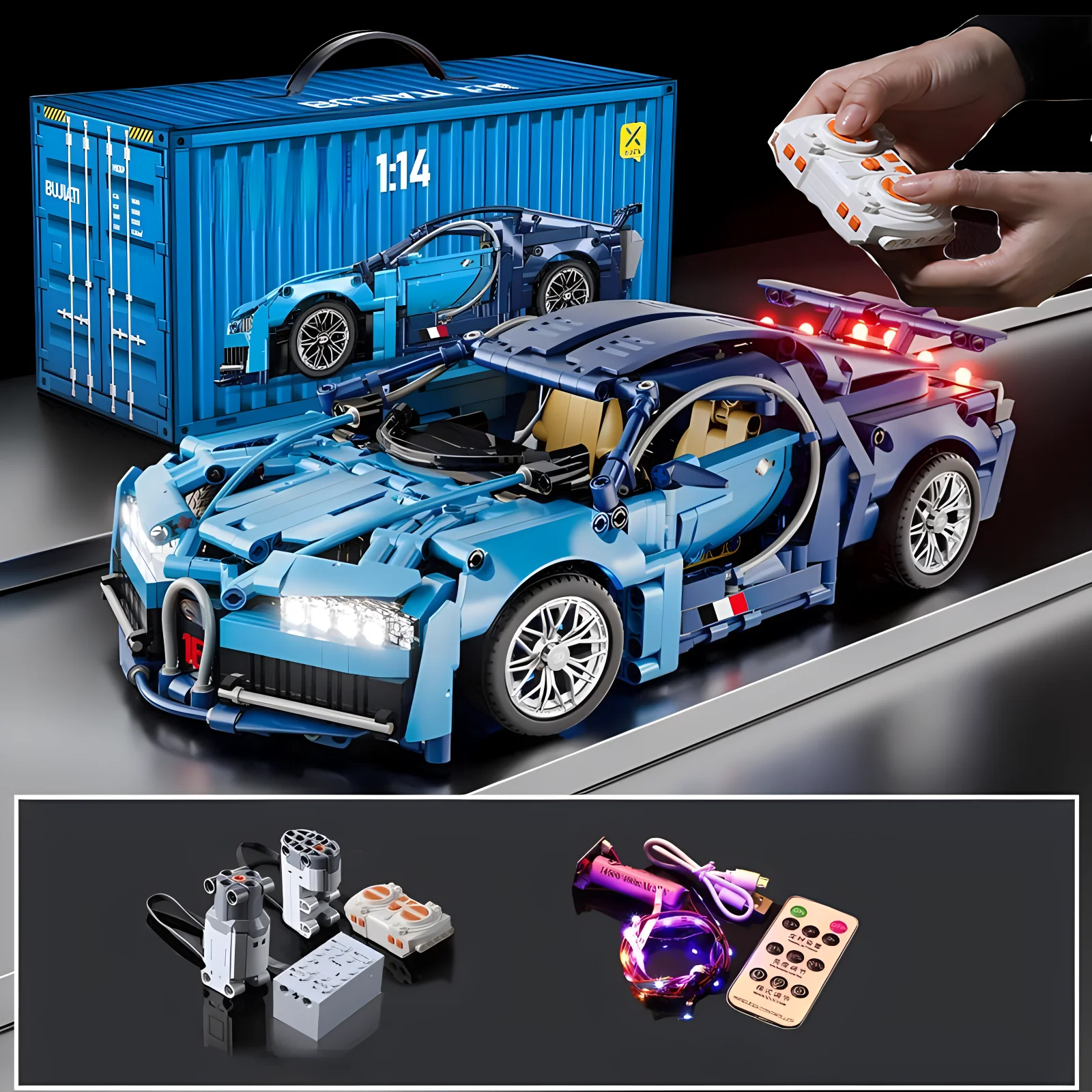 Building Blocks Roadster 1:14 RC Toy Car Building Blocks Toy Birthday Gift MOC Roadster Model (1310+ particles)