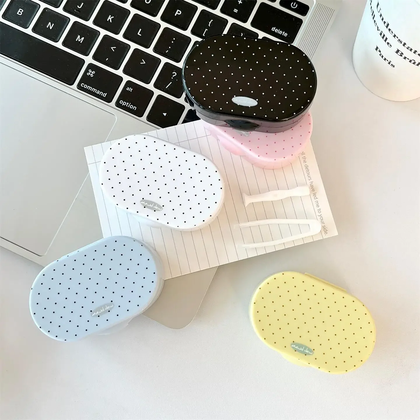 2/5PCS Cute Polka Dot Contact Lens Case Minimalist PortableTravel Eye Storage Box With Mirror Colored Lenses Companion Container