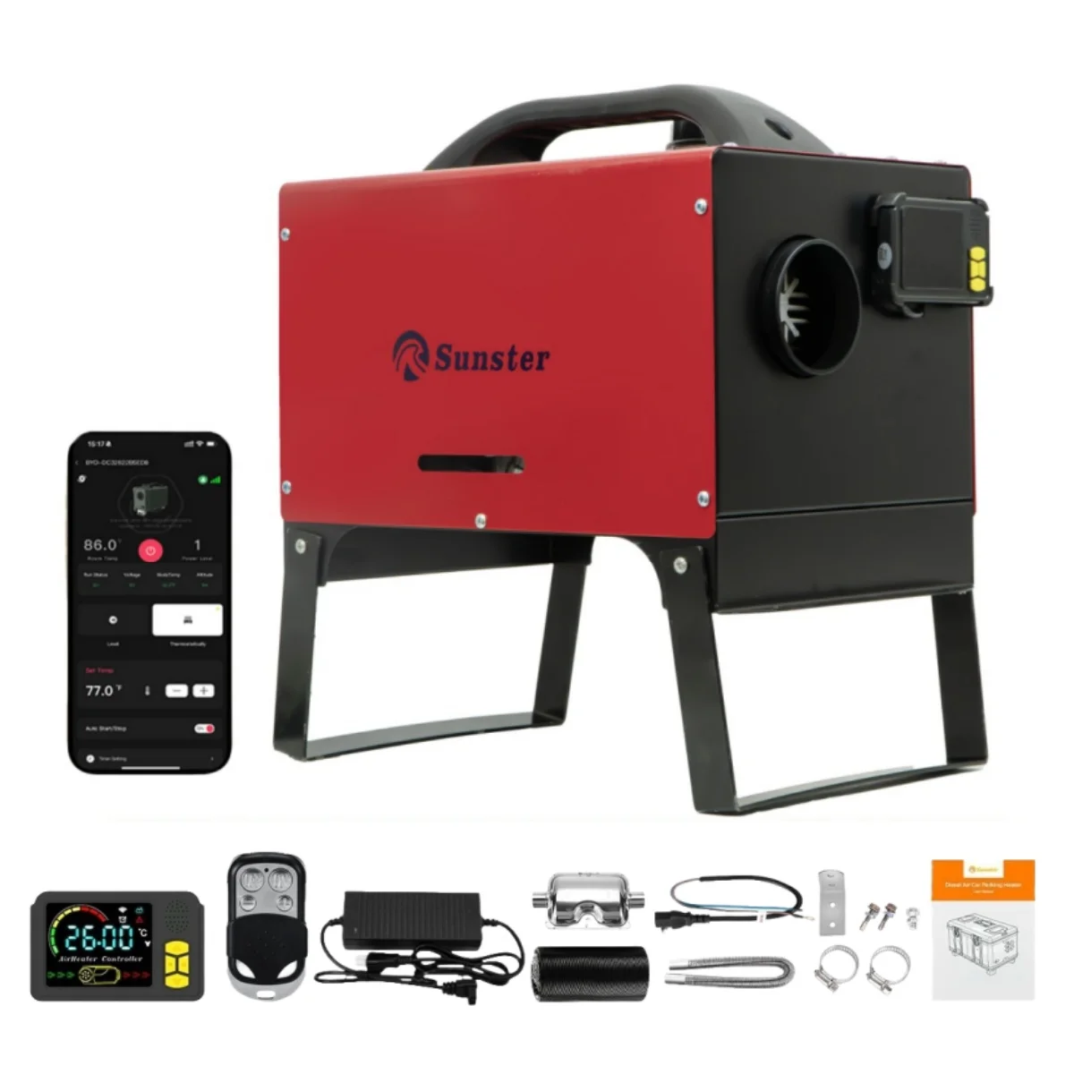 8KW 12V/24V/220V Portable Diesel Air Heater LCD Panel bluetooth App Control Parking Heater w/ Fixed Bracket for Home Car RV