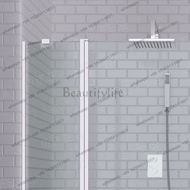 One-shaped stainless steel shower room, transparent tempered glass partition, easy to separate dry and wet