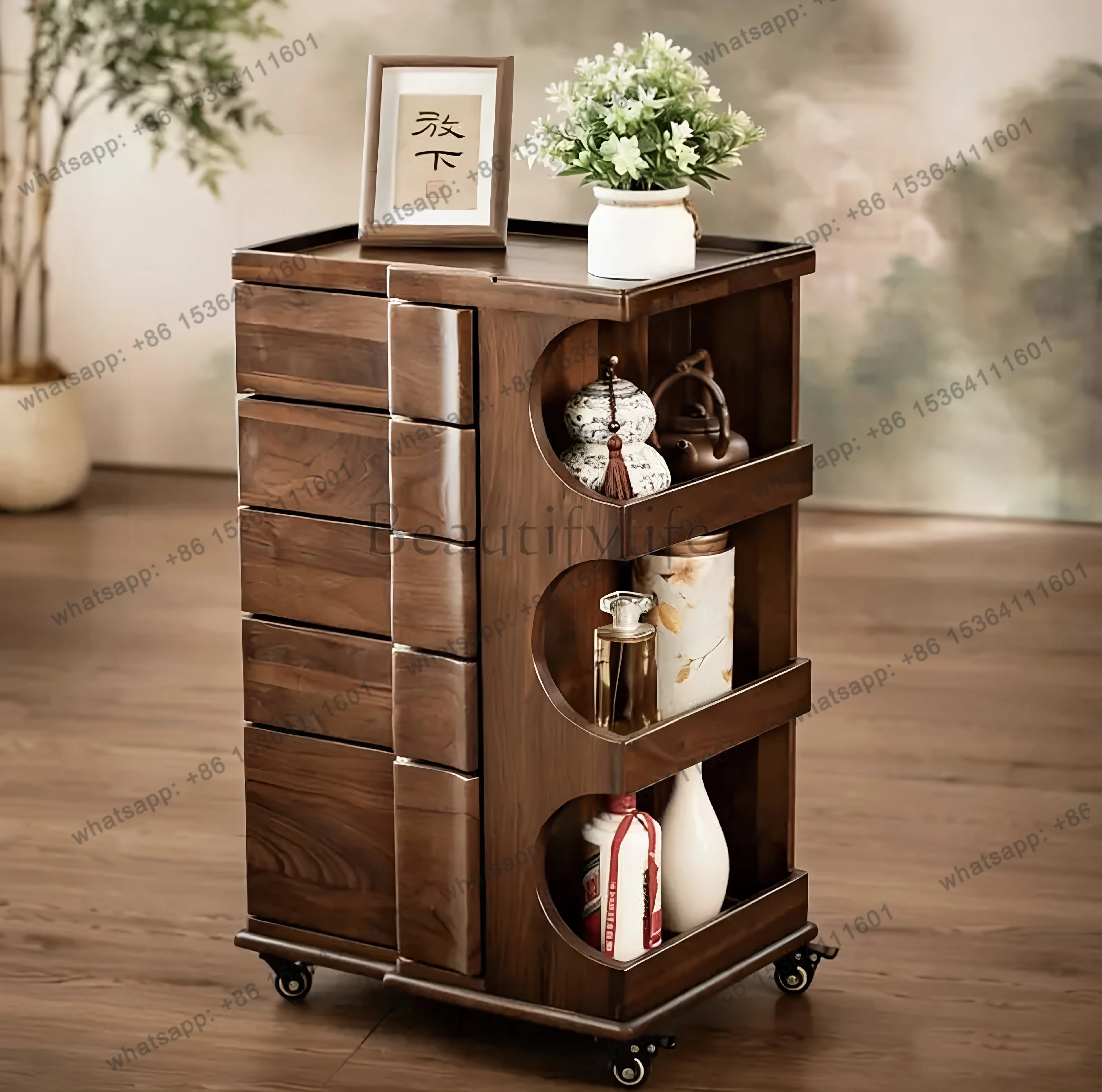 PG All Solid Wood Old Elm Walnut Removable Tea Poppy Dental Z Cabinet Household Rotary Cabinet