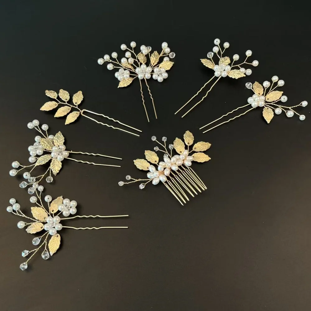 7-Piece Gold Leaf Berry Hair Accessories Set, Vintage Style, Suitable for Wedding Styling / Photo Shoots / Evening Accessories
