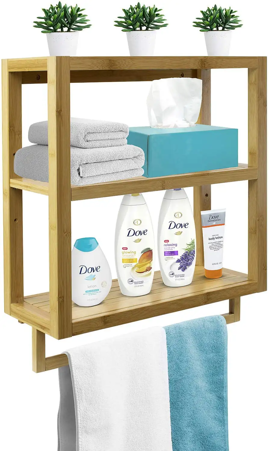 

Sorbus Bamboo Finish Bathroom Organizer - 3-Tier Wooden Wall-Mounted Shelves with Towel Rack Holder