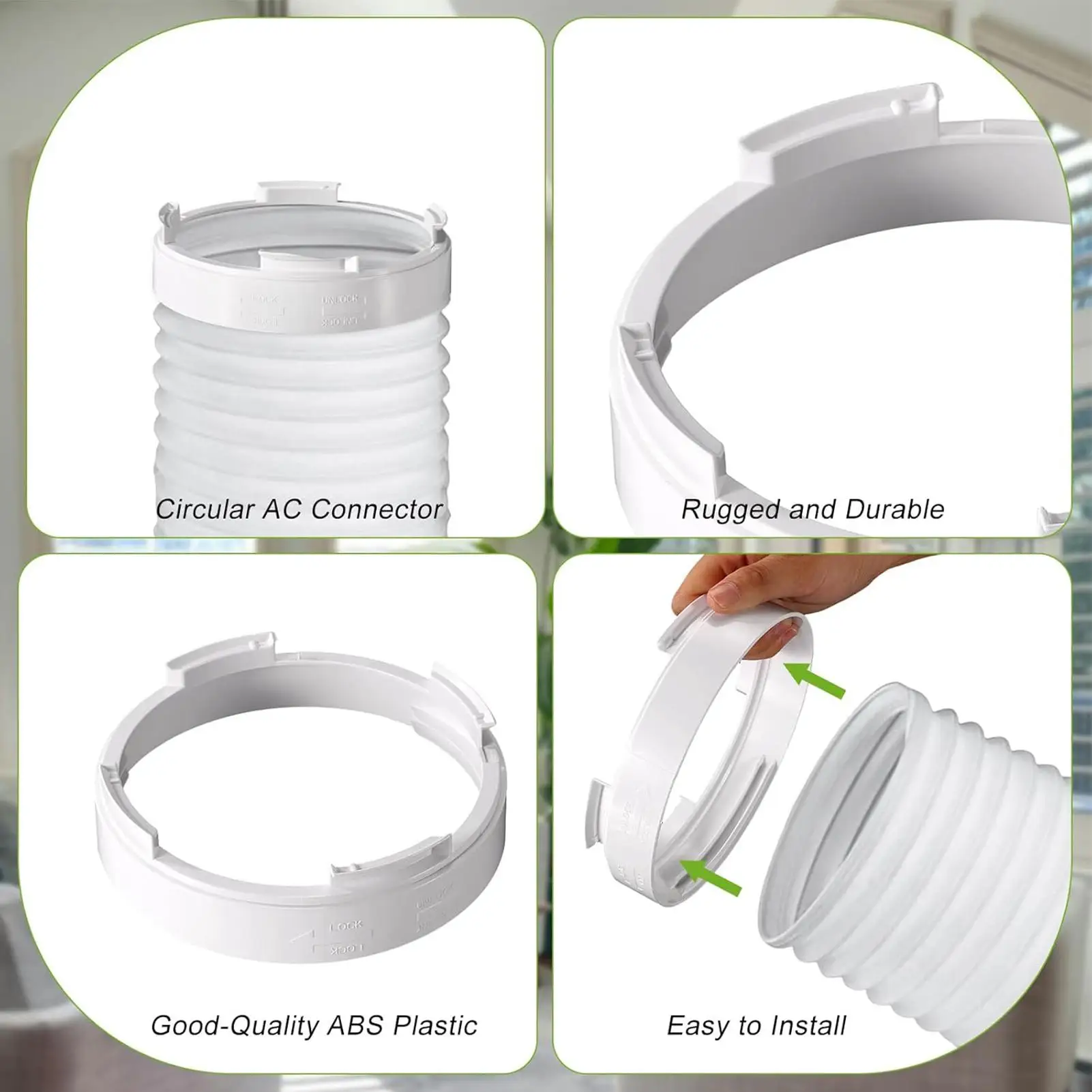 Universal Portable AC Round Exhaust Hose Coupler Secure Fit Adapter for Dorm Room Apartment Home Small Space Living Bedroom