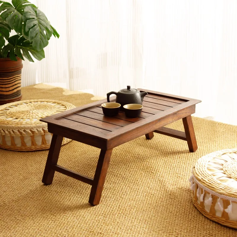 

Складной бамбуковый чайный столик, портативный низкий кофейный столик для небольших помещений, напольный стол для спальни и балкона, легко хранить, столик-котатсу