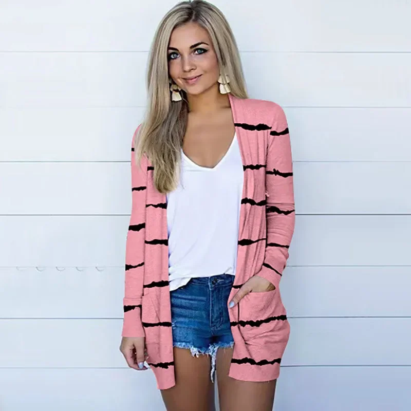 

Autumn Elegant Women's Thin Cardigans Spring Autumn New Casual Solid Color Pocket Long Sleeve Cardigan Top