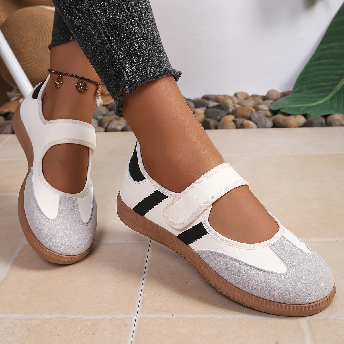 Trendy Retro Women Strap Mary Jane Flats,Color Block Light Comfort Casual Shoes,Versatile Daily Walking Outdoor Fashion Footwear