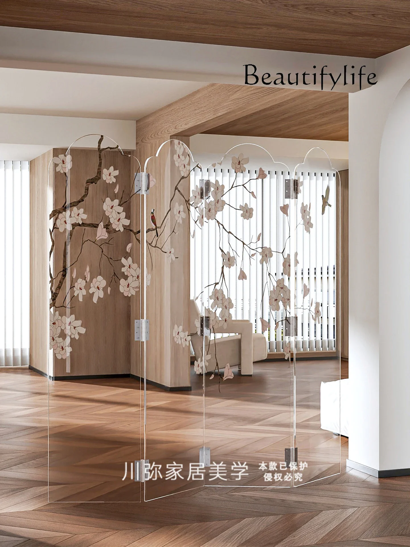 شاشة أكريليك صينية جديدة لغرفة المعيشة البسيطة قابلة للطي تحجب شاشة نقل الضوء شبه شفافة #5